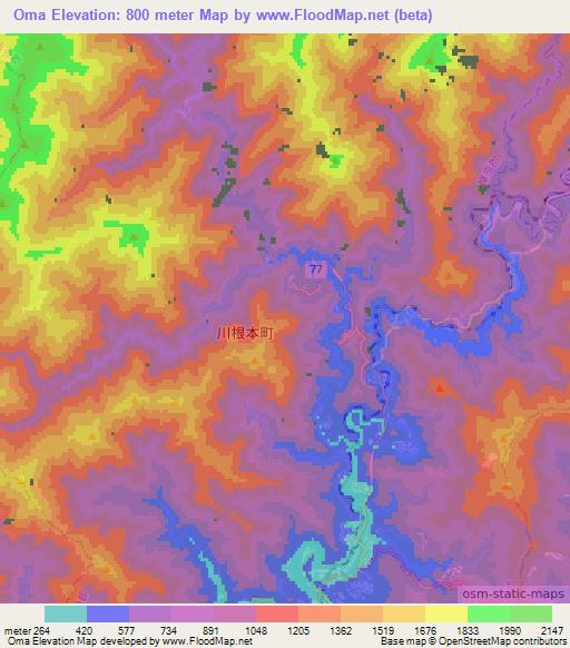 Oma,Japan Elevation Map