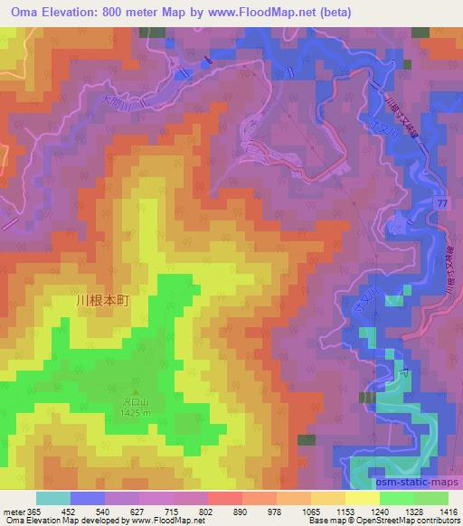 Oma,Japan Elevation Map