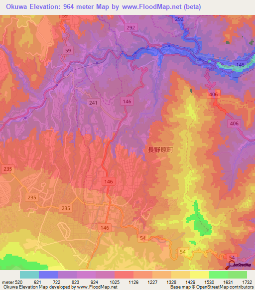 Okuwa,Japan Elevation Map