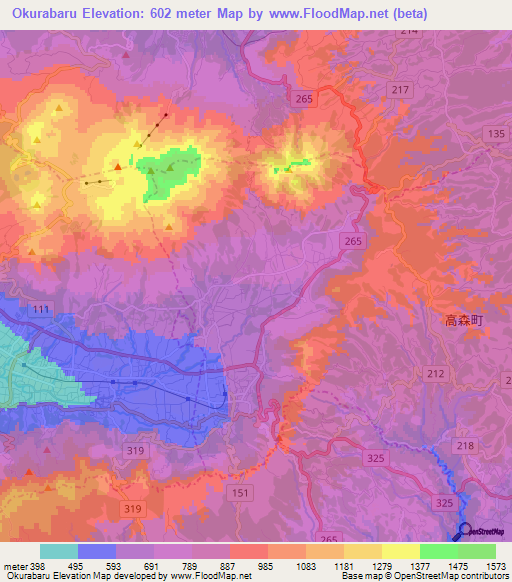 Okurabaru,Japan Elevation Map