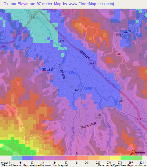 Okuma,Japan Elevation Map