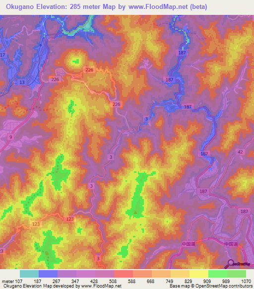 Okugano,Japan Elevation Map