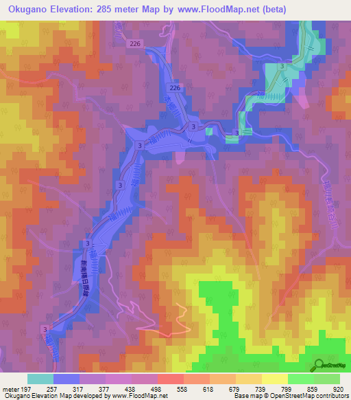 Okugano,Japan Elevation Map
