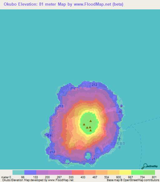 Okubo,Japan Elevation Map