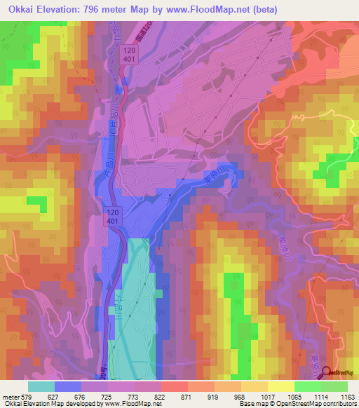 Okkai,Japan Elevation Map