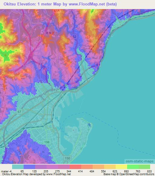 Okitsu,Japan Elevation Map