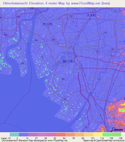 Okinohatamachi,Japan Elevation Map