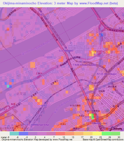 Okijima-minaminocho,Japan Elevation Map