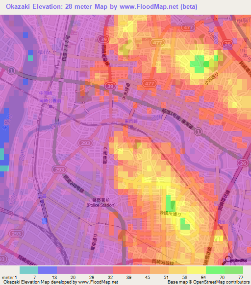 Okazaki,Japan Elevation Map