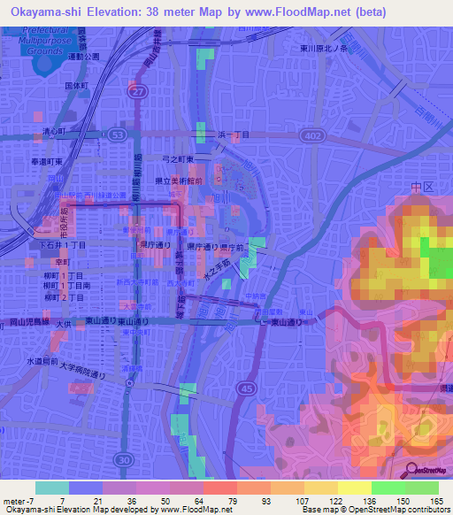 Okayama-shi,Japan Elevation Map