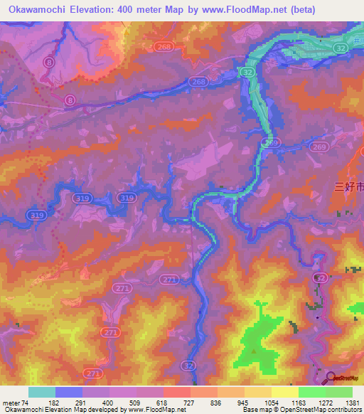 Okawamochi,Japan Elevation Map
