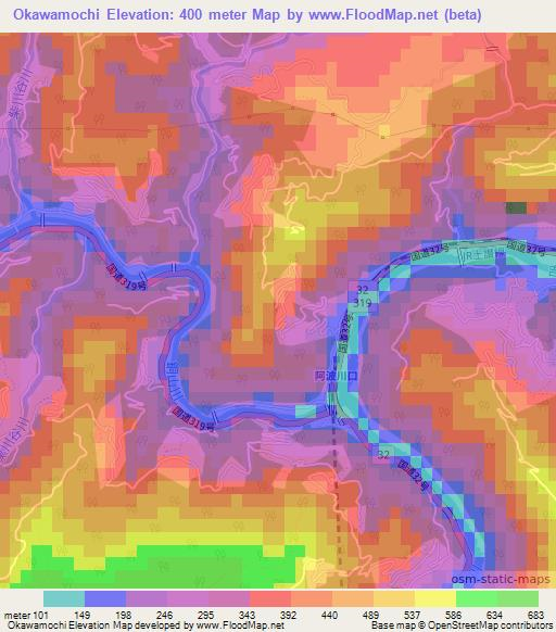 Okawamochi,Japan Elevation Map