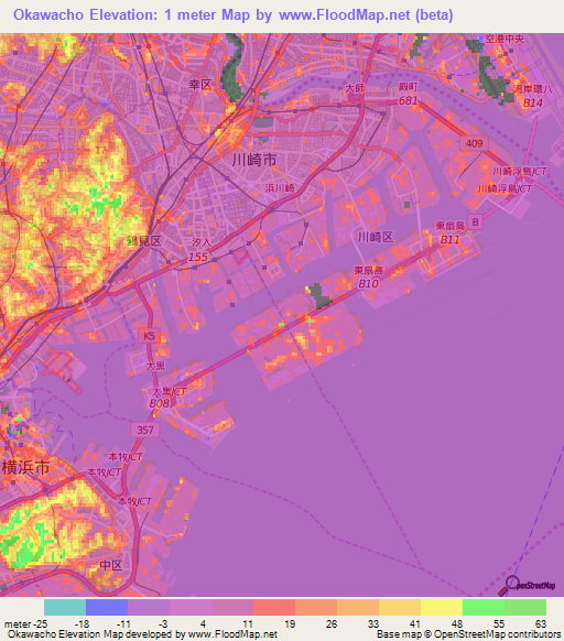 Okawacho,Japan Elevation Map