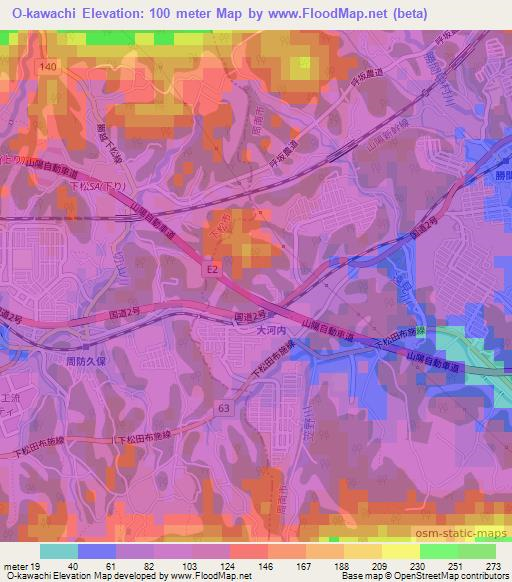 O-kawachi,Japan Elevation Map