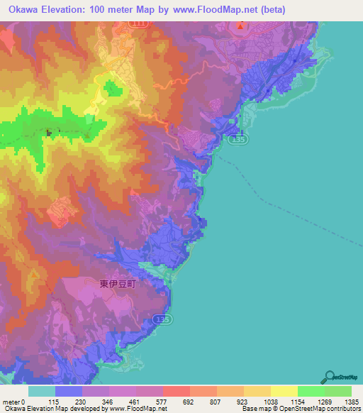 Okawa,Japan Elevation Map