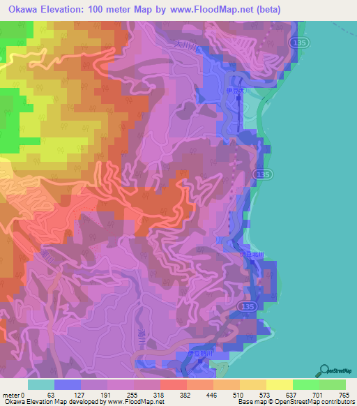Okawa,Japan Elevation Map