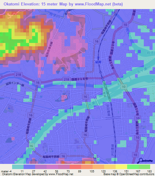 Okatomi,Japan Elevation Map