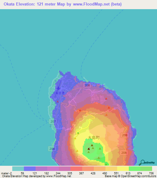 Okata,Japan Elevation Map