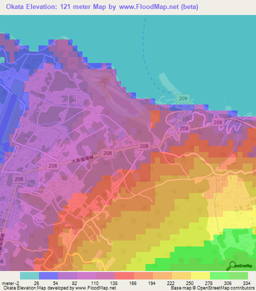 Okata,Japan Elevation Map
