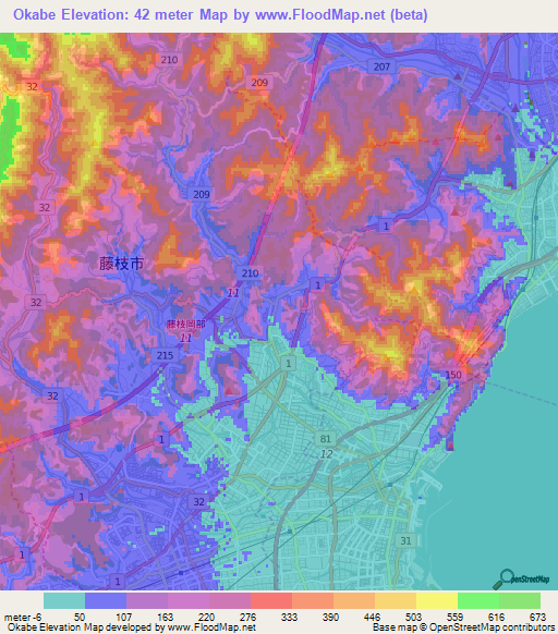 Okabe,Japan Elevation Map