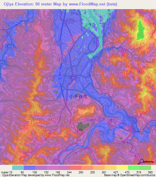 Ojiya,Japan Elevation Map