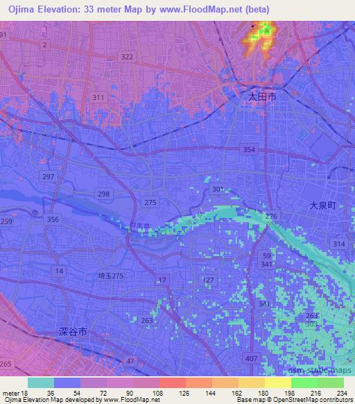 Ojima,Japan Elevation Map