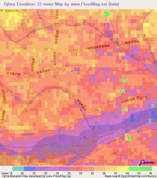 Ojima,Japan Elevation Map