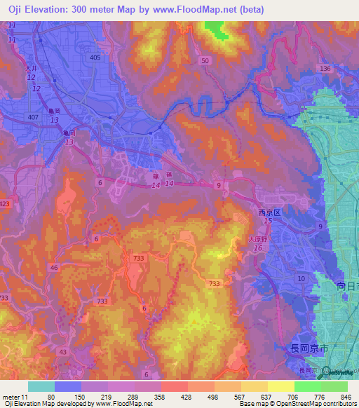 Oji,Japan Elevation Map