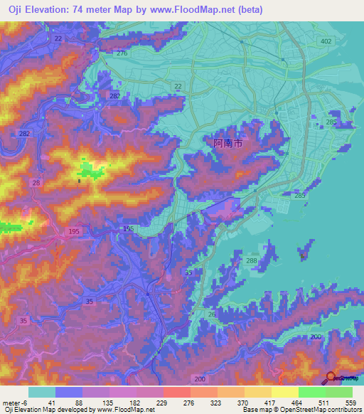 Oji,Japan Elevation Map