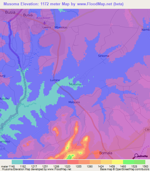 Musoma,Kenya Elevation Map