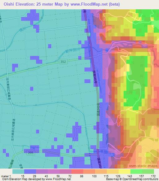 Oishi,Japan Elevation Map
