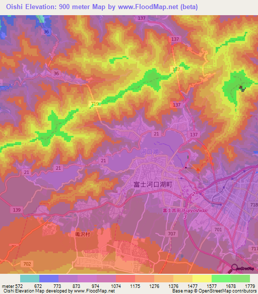 Oishi,Japan Elevation Map