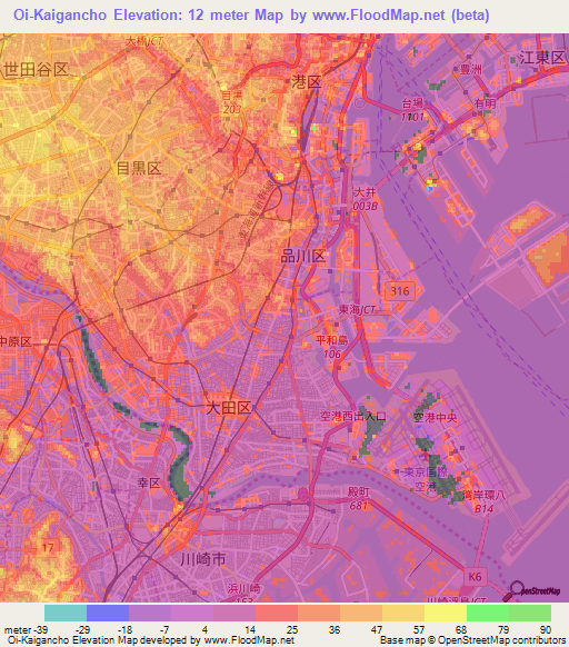 Oi-Kaigancho,Japan Elevation Map