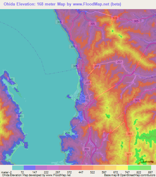 Ohida,Japan Elevation Map