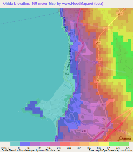Ohida,Japan Elevation Map
