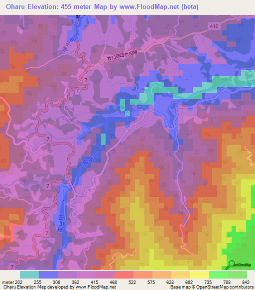 Oharu,Japan Elevation Map