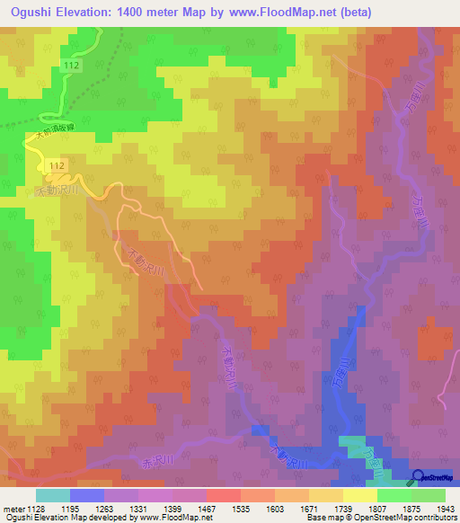 Ogushi,Japan Elevation Map