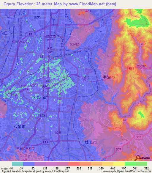 Ogura,Japan Elevation Map