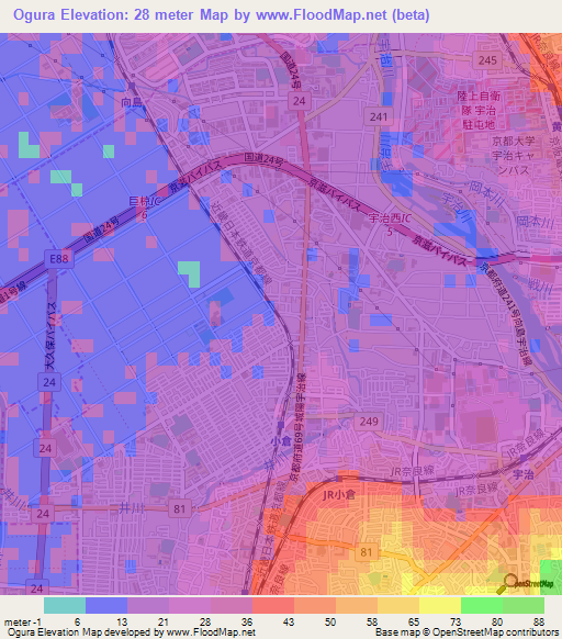 Ogura,Japan Elevation Map