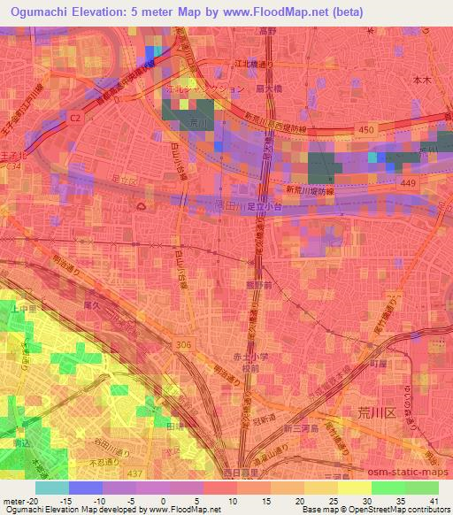 Ogumachi,Japan Elevation Map