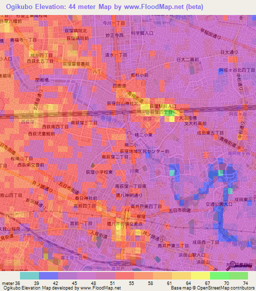 Ogikubo,Japan Elevation Map
