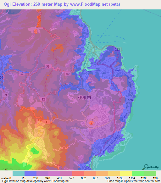 Ogi,Japan Elevation Map