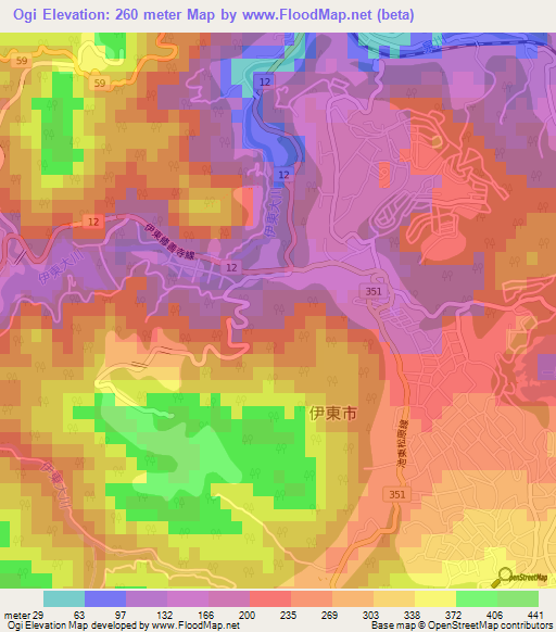 Ogi,Japan Elevation Map