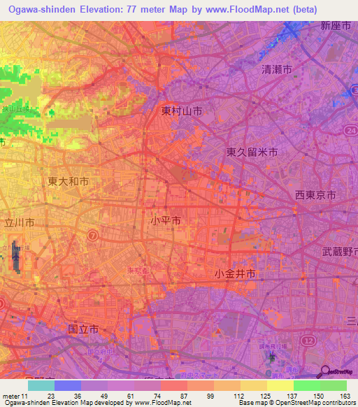 Ogawa-shinden,Japan Elevation Map