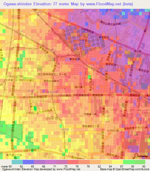 Ogawa-shinden,Japan Elevation Map