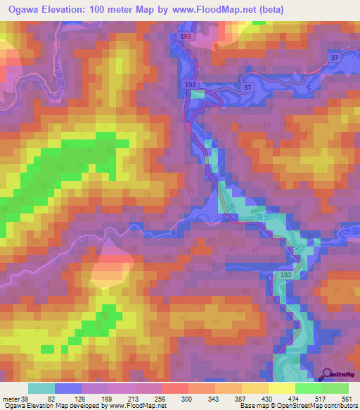 Ogawa,Japan Elevation Map