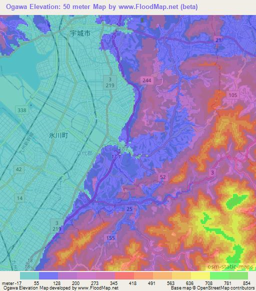 Ogawa,Japan Elevation Map