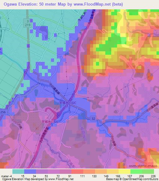 Ogawa,Japan Elevation Map