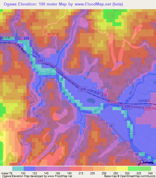 Ogawa,Japan Elevation Map