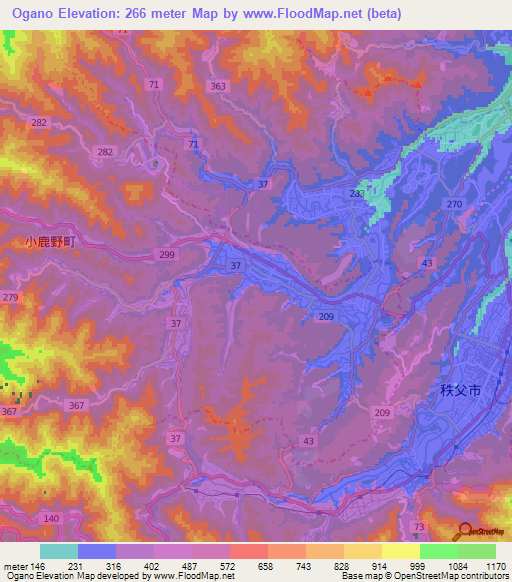 Ogano,Japan Elevation Map